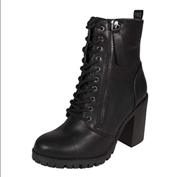 Lace Up Zipper Chunky Heel Combat Booties - Picture 3 of 8